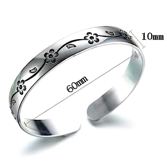 Sterling Silver Flower Bangle Adjustable Cuff Bangle Bracelet - Picture 5 of 5